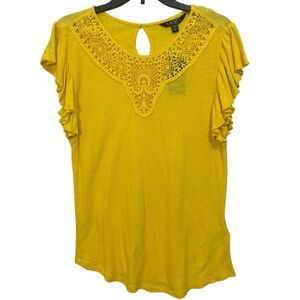 Lauren Ralph Lauren Yellow Crochet Trim Blouse